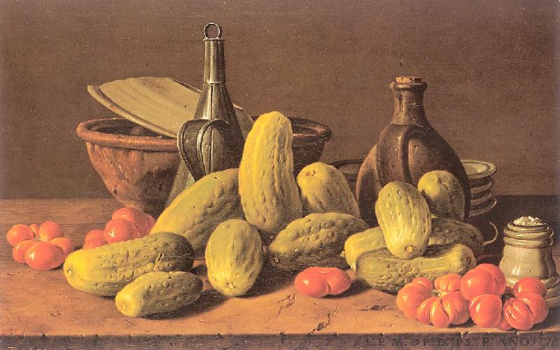 Melendez, Luis Eugenio Still Life with Cucumbers and Tomatoes oil painting image